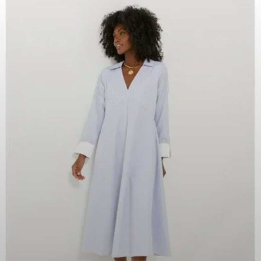 Tuckernuck Pomander Place Cannes Stripe Long Sleeve Maxi Dress Blue Large